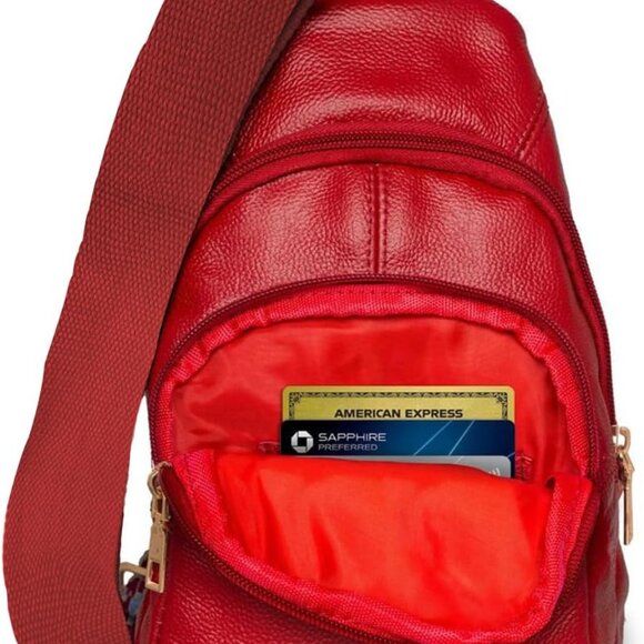 Leather Sling Bag for Women Water-Resistant Adjustable Crossbody Travel - Picture 2 of 7